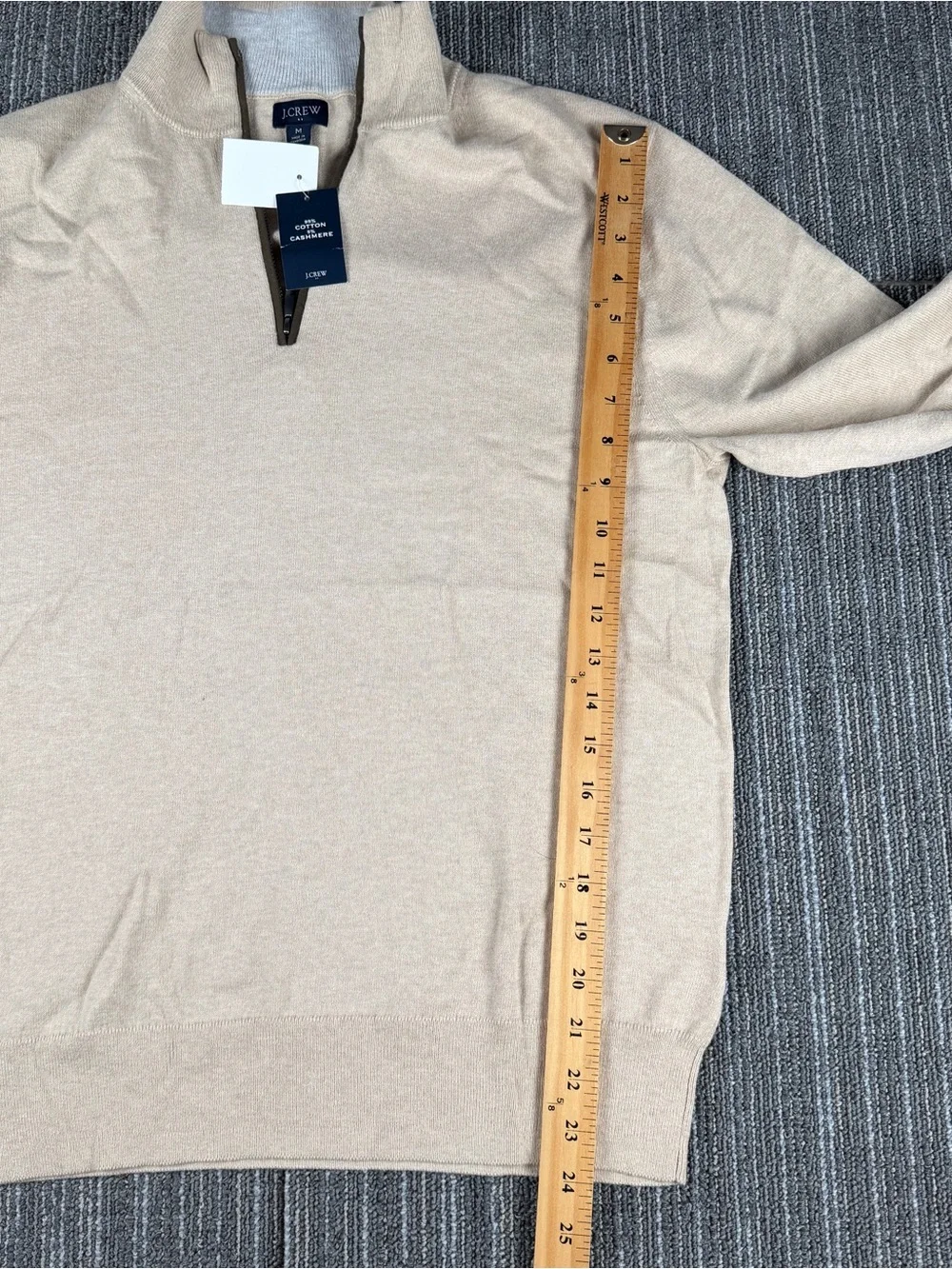 J Crew Sweater Mens Medium Tan Cotton Cashmere Blend 1/4 Zip Pullover Preppy